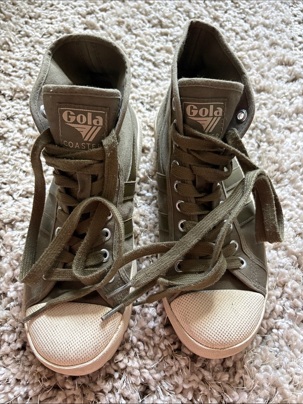 Gola Olive Green High-Top Sneakers with Cream Toe Cap